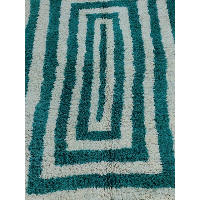 Teal Contemporary Teal Green Wool Moroccan Beni Ourain Rug For Sale - Image 8 of 17