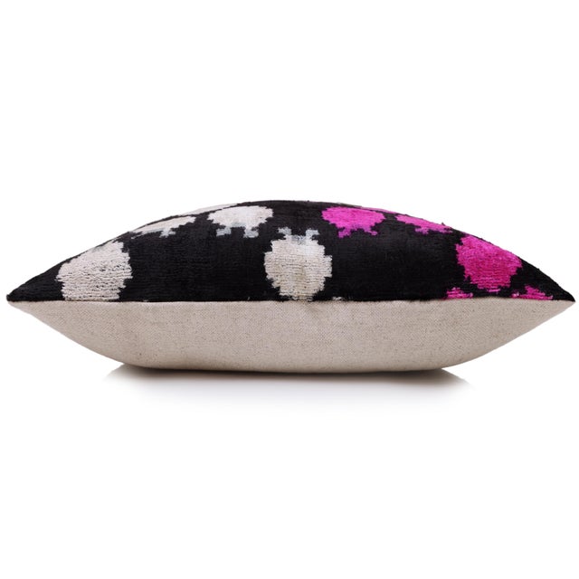 The Midnight & Magenta Ikat Silk Velvet Pillow - 20" X 20" For Sale - Image 4 of 8