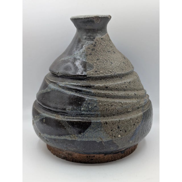 Late 20th Century Vintage Mid Century Studio Pottery Multi Textured Speckled Stoneware Vase For Sale - Image 5 of 9