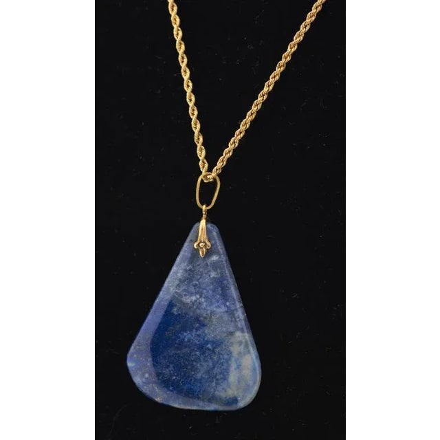 Modern 14k Yellow Gold Chain With Lapis Lazuli Pendant For Sale - Image 3 of 5