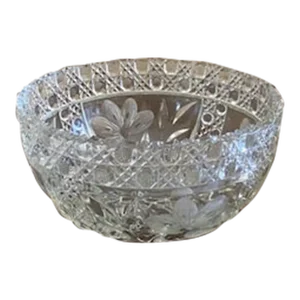 Antique Cut Glass Crimped Button and Cross Bars Bowl