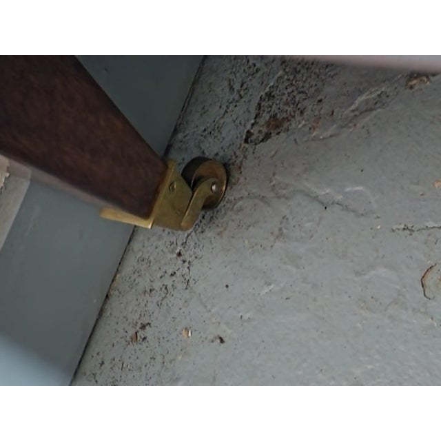 1980s Glass Inlaid in Wood Coffee Table With Brass Roller Feet For Sale - Image 10 of 12