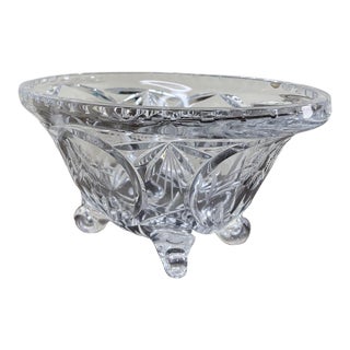 Vintage Cut Crystal Oval Footed Centerpiece Bowl — Starburst & Floral Scalloped Design For Sale