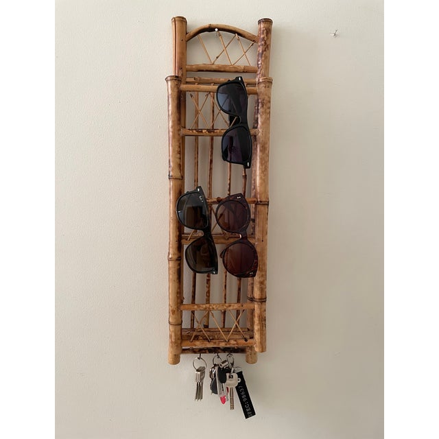 Boho Chic Vintage Scorched Bamboo Boho Wall Shelf Organizer For Sale - Image 3 of 8