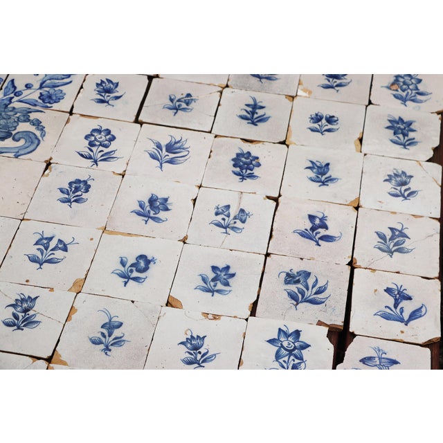 Antique Large Tiles Mural Panel, Blue & White Flowers and Vases, Portuguese, 18th Century For Sale - Image 13 of 18