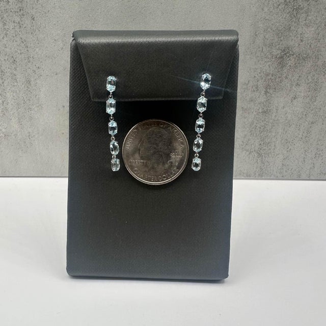 Aquamarine Drop Earrings in Platinum - 2.08ctw Oval Aquamarine, 1.6g, Pt900, A Pair For Sale - Image 4 of 5