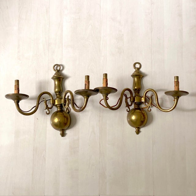 Gold Dutch Brass Wall Sconces, 1930s, Set of 2 For Sale - Image 8 of 8
