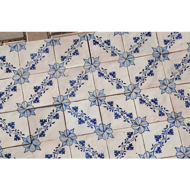 Antique 19th Century Portuguese Tiles With Floral Garland and Star Motif Set of 75 For Sale - Image 11 of 18