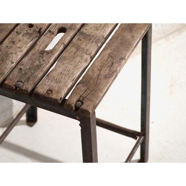 Industrial Vintage Industrial Stool in Pine Wood and Iron, Central Europe, 1950 For Sale - Image 3 of 6