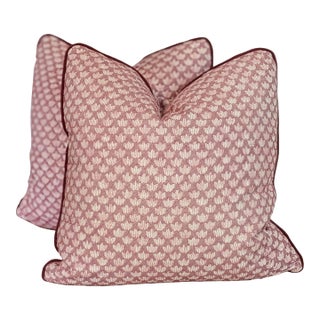 Fermoie Eythorne Print Pillows in Red With Cord - Double Sided Pair For Sale