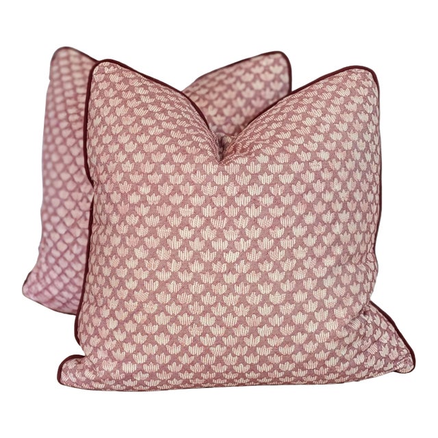 Fermoie Eythorne Print Pillows in Red With Cord - Double Sided Pair For Sale
