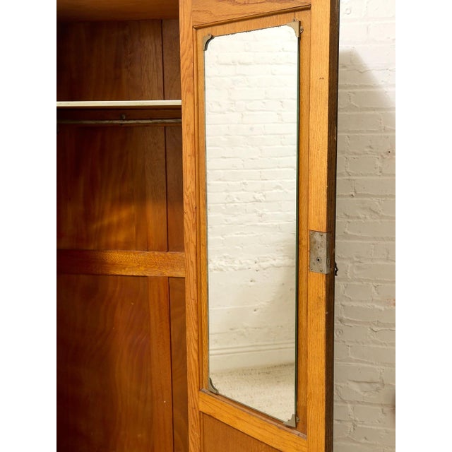 Early 20th Century Art Deco Oak Armoire With Curved Center Door For Sale - Image 10 of 11