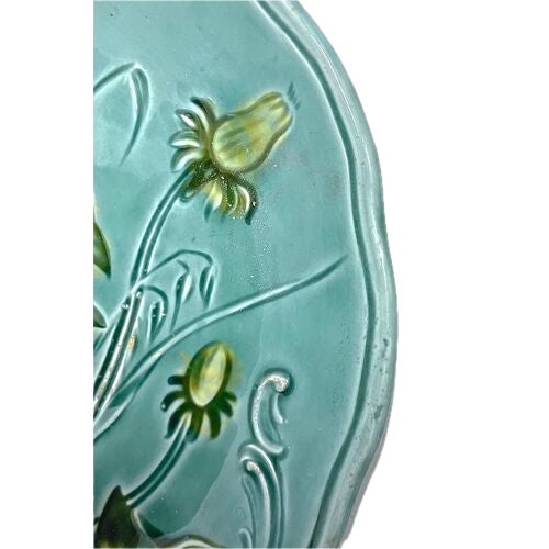 Antique Majolica Aqua Antique Dandelion Plate For Sale - Image 4 of 5