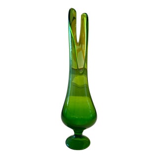 Vintage 1970s Green Glass Formed Vase For Sale
