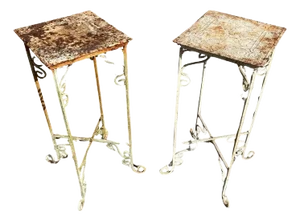 Metal Side Tables of Victorian Style Reclaimed Embossed Metal Celling Tin - Pair