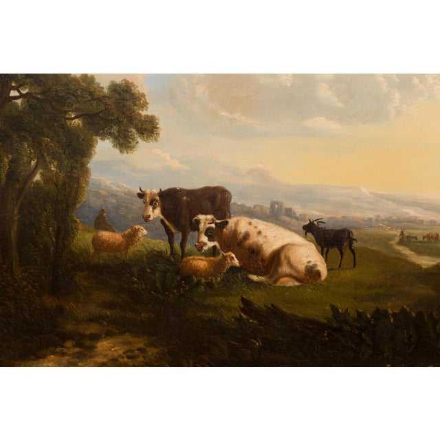 Italian 19th Century Framed Oil on Canvas Painting Depicting Cows in Pastures For Sale - Image 12 of 12