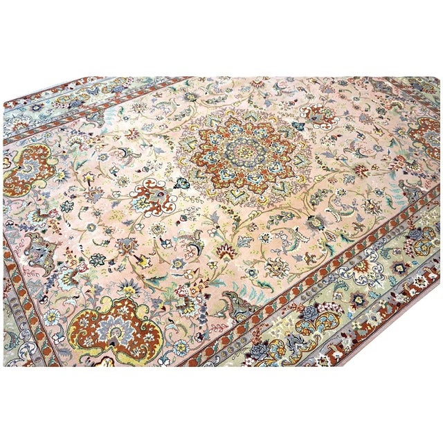 Textile Vintage Persian Tabriz Wool & Silk 6x9 Mauve & Green Handmade Area Rug #1144055 For Sale - Image 7 of 12