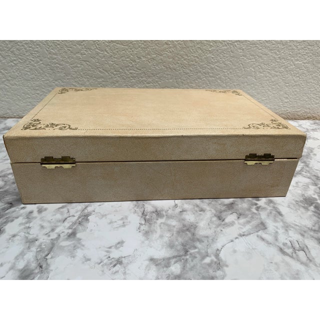 Mid-Century Velvet Lined Jewelry Box With Gold Accents For Sale - Image 4 of 10