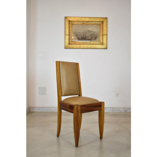 1930s Extendable Dining Table and Set of 8 Walnut & Leather Chairs by André Sornay, France, 1930s For Sale - Image 5 of 17