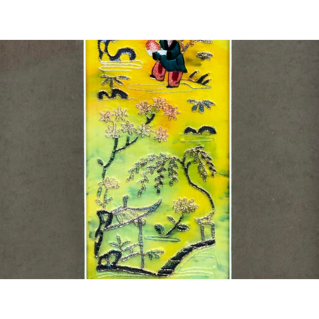 Vintage Yellow Scenery Embroidered Rectangular Framed Wall Art B For Sale - Image 12 of 14