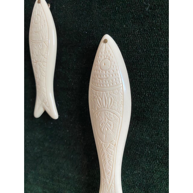 Metal Kinetic Art Framed Bas Relief Carved Sardines Deep Forest Green Chenille Textile For Sale - Image 7 of 14