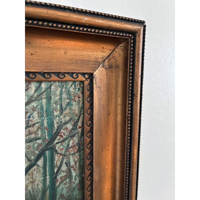 Textile Antique Original Forest Landscape Oil Painting C. 1910 For Sale - Image 7 of 14