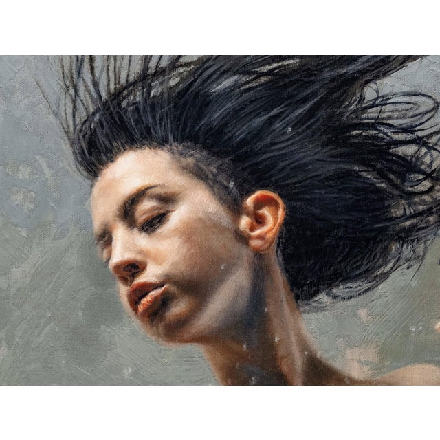 Figurative Venus by Dave Seeley | Oil on Canvas on Panel nude woman surrounded by fish underwater For Sale - Image 3 of 5