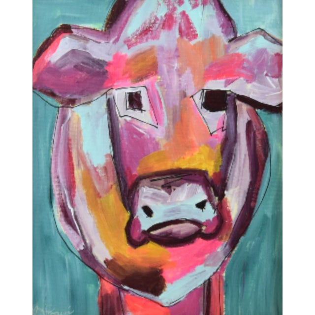 Abstract Colorful Abstract Cow Bull Portrait Painting Including the Antiqued Gold Wood Frame For Sale - Image 3 of 5