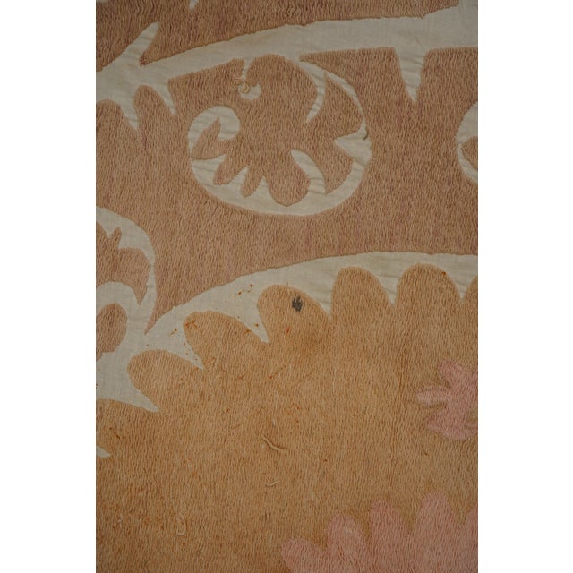 Suzani Tapestry - Faded Uzbek Table Cloth - Tribal Embroidery Wall Decor 4'5'' X 4'6'' For Sale - Image 11 of 13