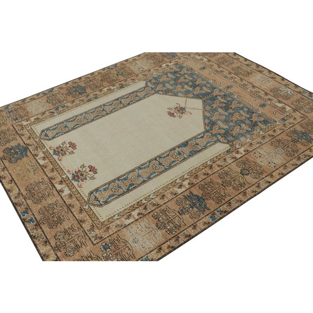 Tribal Rug & Kilim’s Distressed Style Rug With Mihrab Pattern and Beige Open Field For Sale - Image 3 of 8