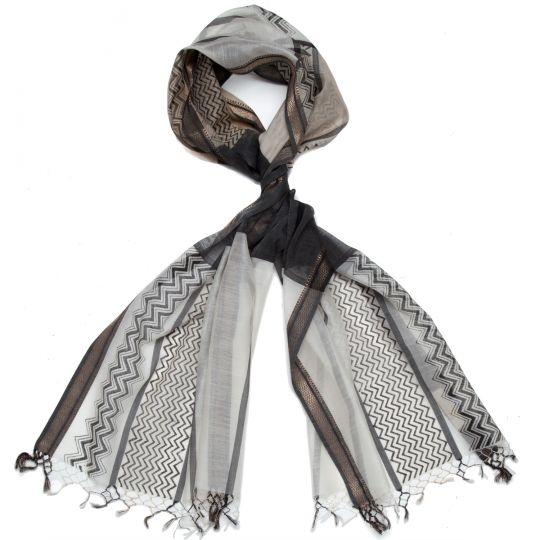 Indian Aurora Black/Bisque Chevron Scarf For Sale - Image 3 of 3