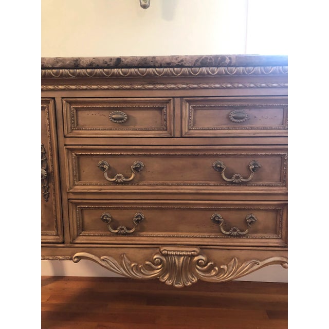 Wood American Drew Mirage Leg Sideboard With Antique Emperador Marble Top For Sale - Image 7 of 13