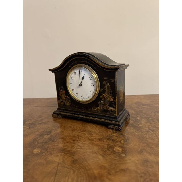 Antique Edwardian Chinoiserie Decorated Mantle Clock, 1900 For Sale - Image 4 of 7