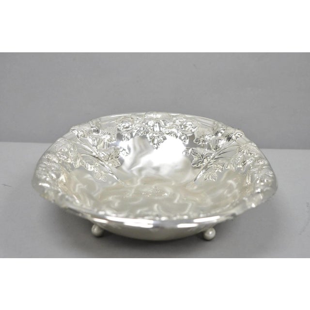 Vintage WMF Germany Ikora Silver Plated Brass Floral Repousse Nut Dish Bowl For Sale - Image 12 of 16