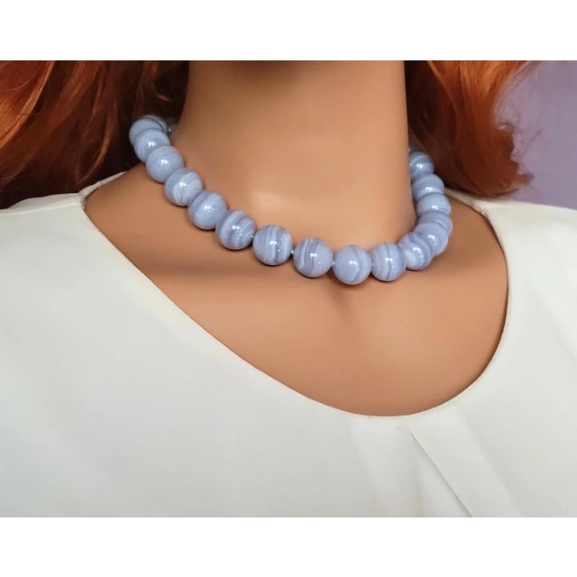 Chalcedony Blue Lace Agate Necklace For Sale - Image 4 of 8