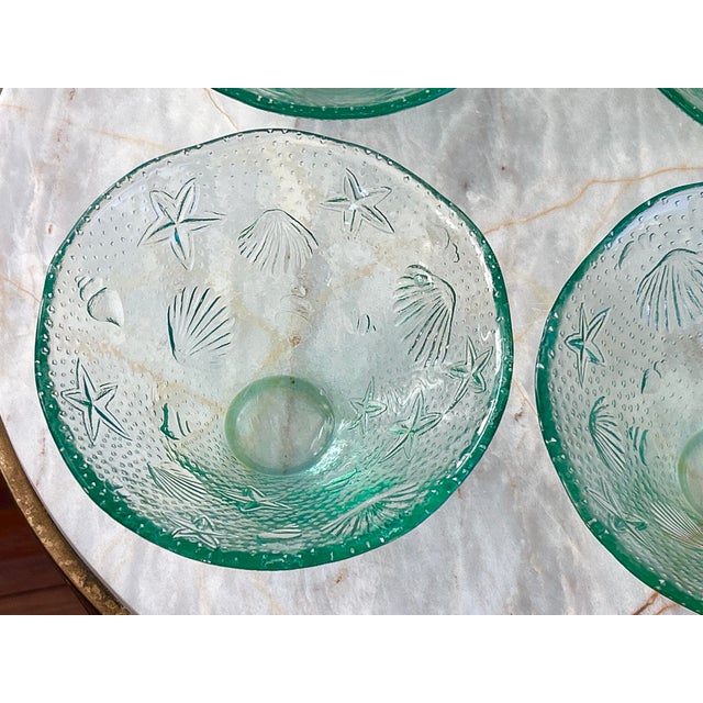 Glass Green Glass Embossed Server & Salad Bowls - Set of 5 For Sale - Image 7 of 9