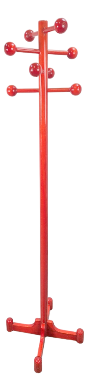 Postmodern Red Stained Beech Coat Rack with Balls, Italy, 1970s