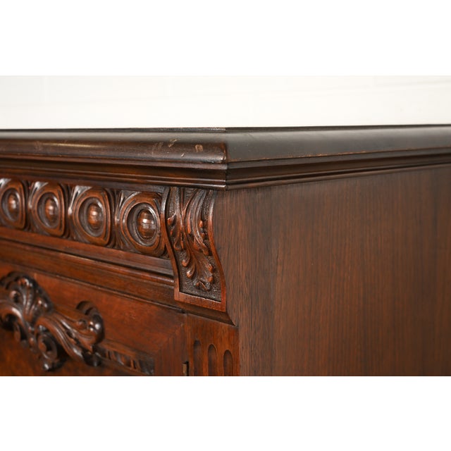 Berkey & Gay Style Antique Chippendale Carved Walnut and Burl Wood Bookcase or Bar Cabinet, Circa 1920s For Sale - Image 11 of 18