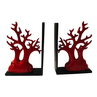 1990s Faux Coral Bookends - a Pair For Sale