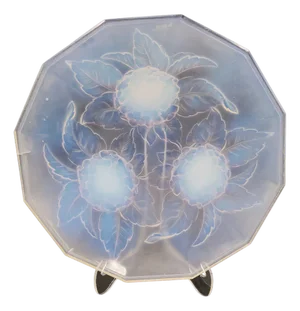 Art Deco French Opalescent Glass Bowl with Hydrangea Motif, 1920s