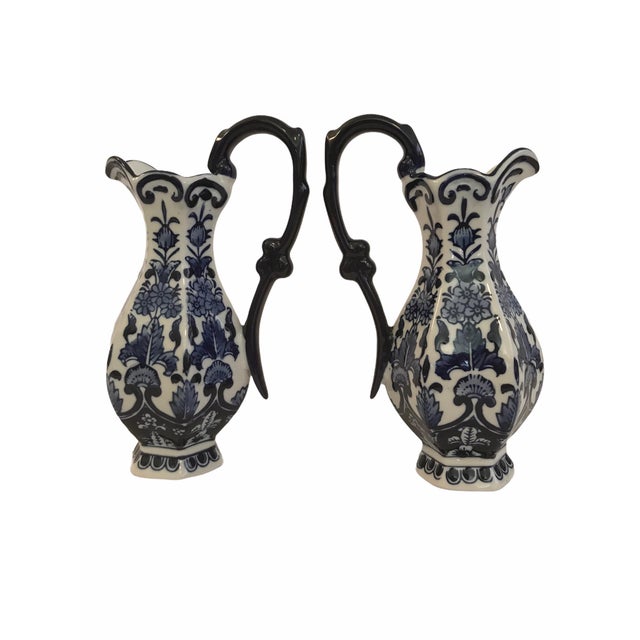 Vintage Asian Chinoiserie Blue and White Pitchers Vases a Pair Chairish