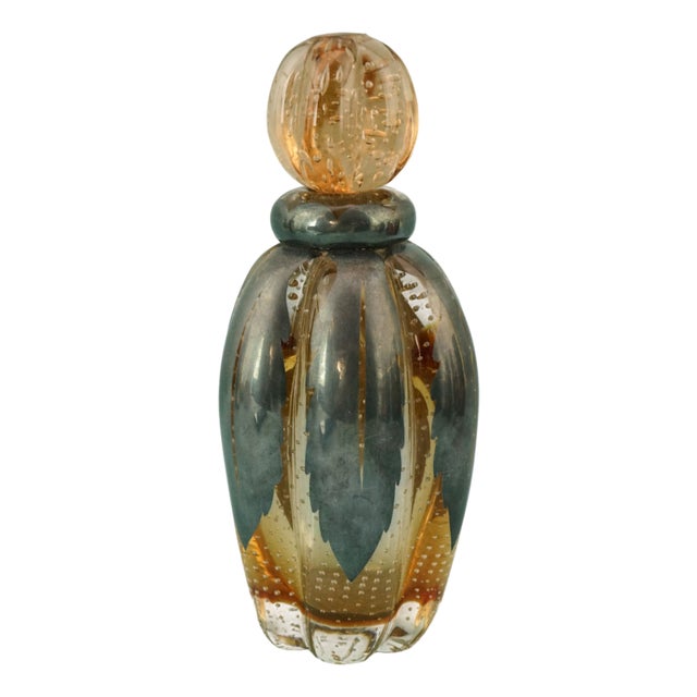 Vintage Art Deco Bottle in Murano Pulegoso Glass by Flavio Poli, 1920s For Sale