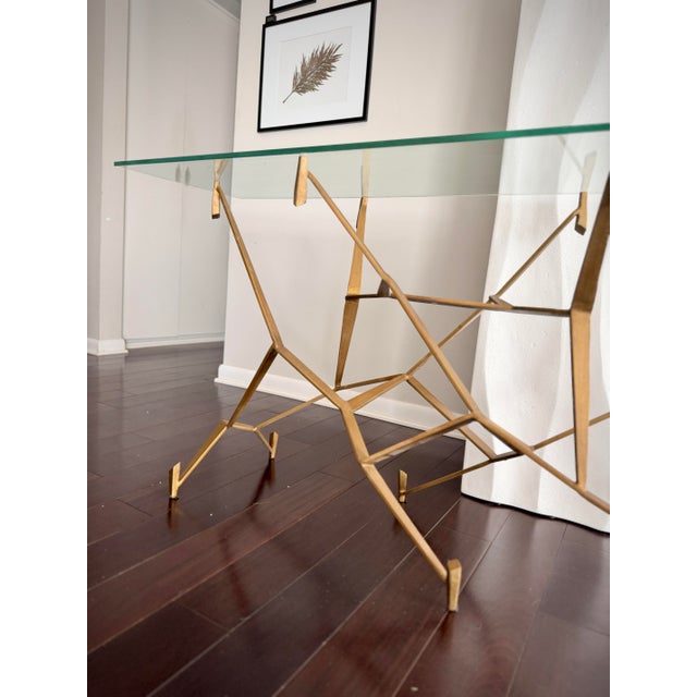 Metal Long Geometric Gold Angles Glass Top Entryway Accent Console Table by Made Goods For Sale - Image 7 of 12