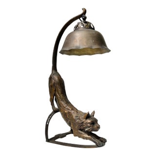 Early 20th Century Austrian Bronze Cat-Form Table Lamp For Sale