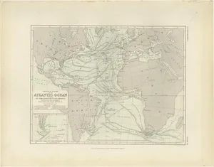 Antique Physical Chart of the Atlantic Ocean by Johnston, 1850