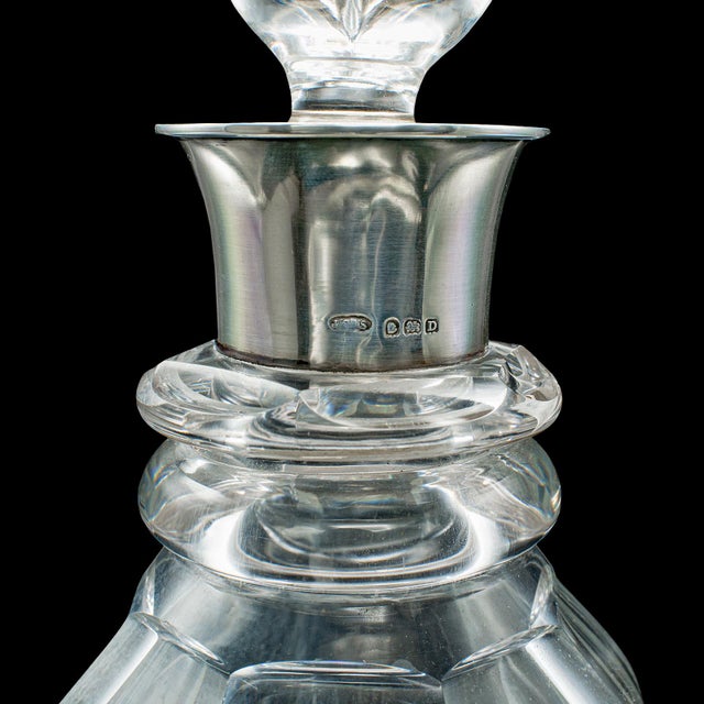 Vintage Port Decanter, English, Glass, Spirit Vessel, Hallmarked Silver, 1928 For Sale - Image 10 of 12