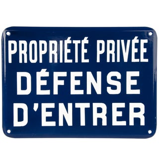 Vintage French "Private Property" Enamel Sign For Sale