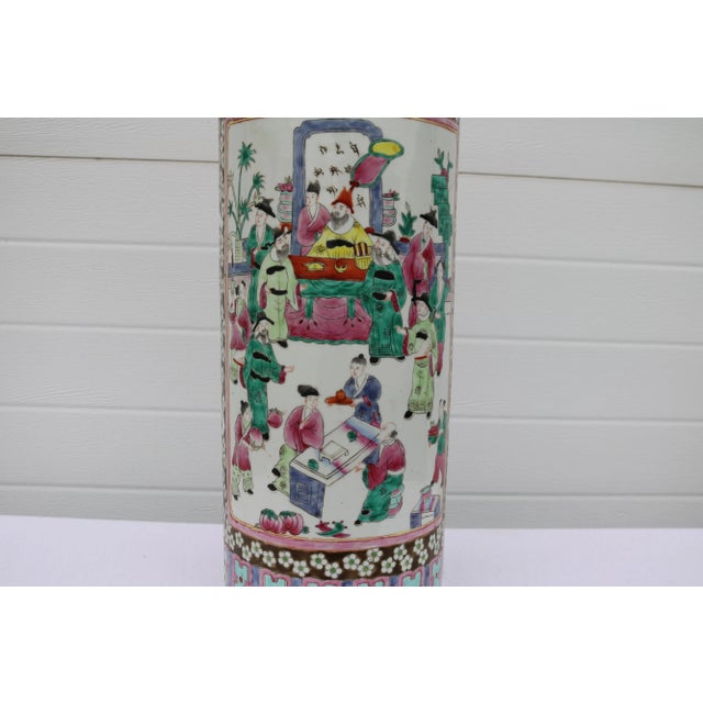 Rose Mid 20th Century Large Mid Century Famille Rose Porcelain Umbrella Stand For Sale - Image 8 of 18