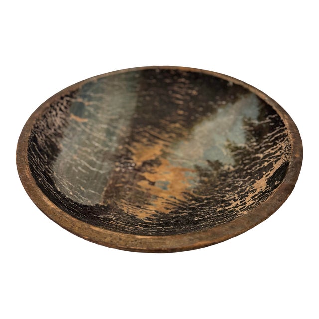 Vintage Hand-Turned Wooden Bowl With Aged Patina For Sale