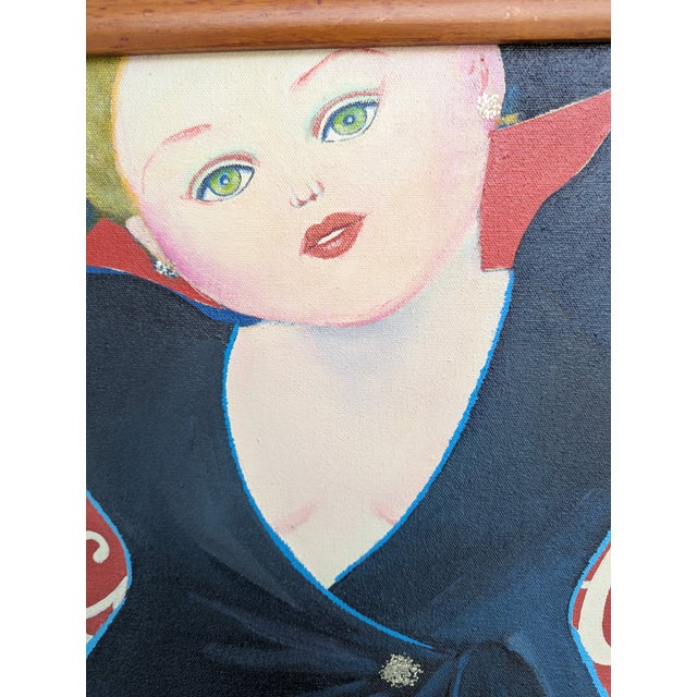 Paint 1980s Oil Painting Portrait of Women in Gentlemen's Attire by Keiko Noda For Sale - Image 7 of 12